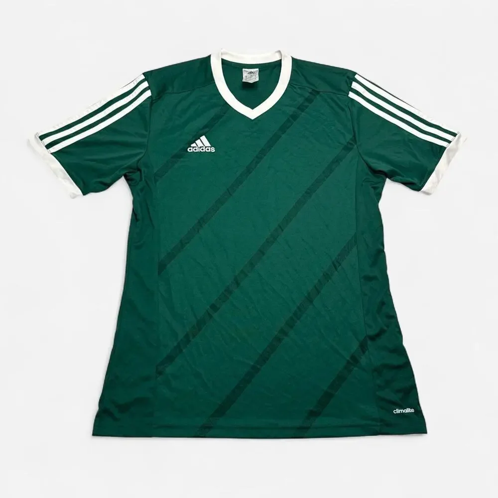 Adidas Climalite Green White 3 Stripe Soccer Jersey V Neck Shirt Men’s Medium
